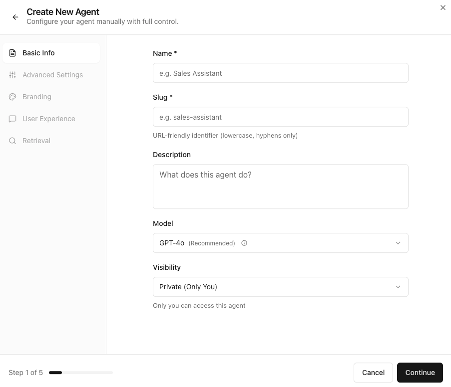 Create agent modal - Basic tab