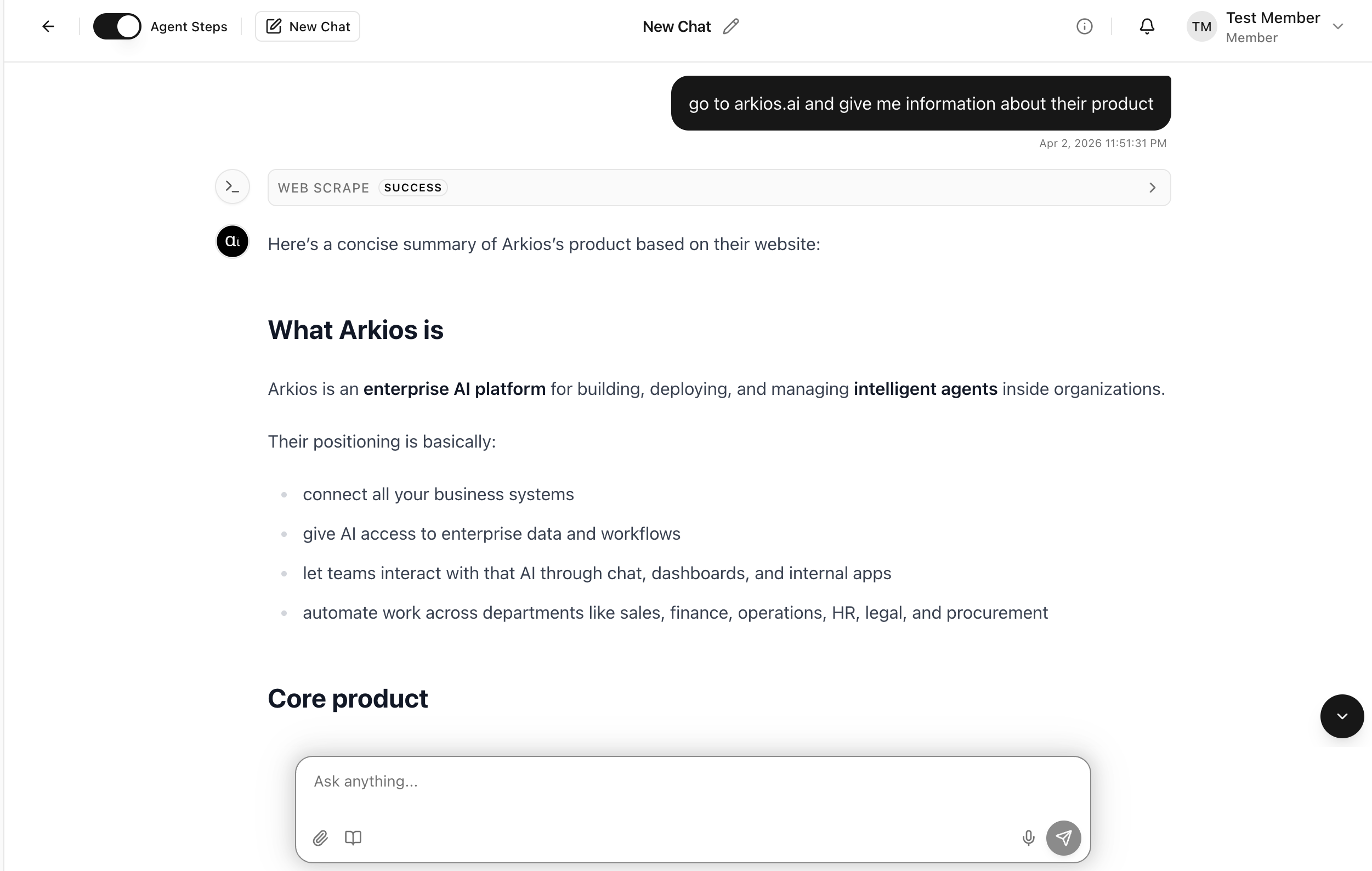 Sample chat after publishing