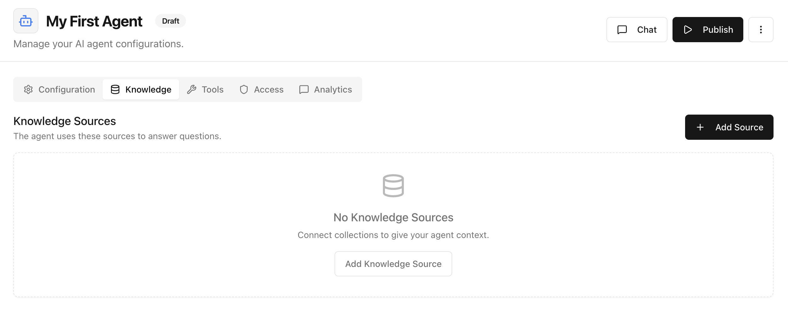 Knowledge tab with Add Source button