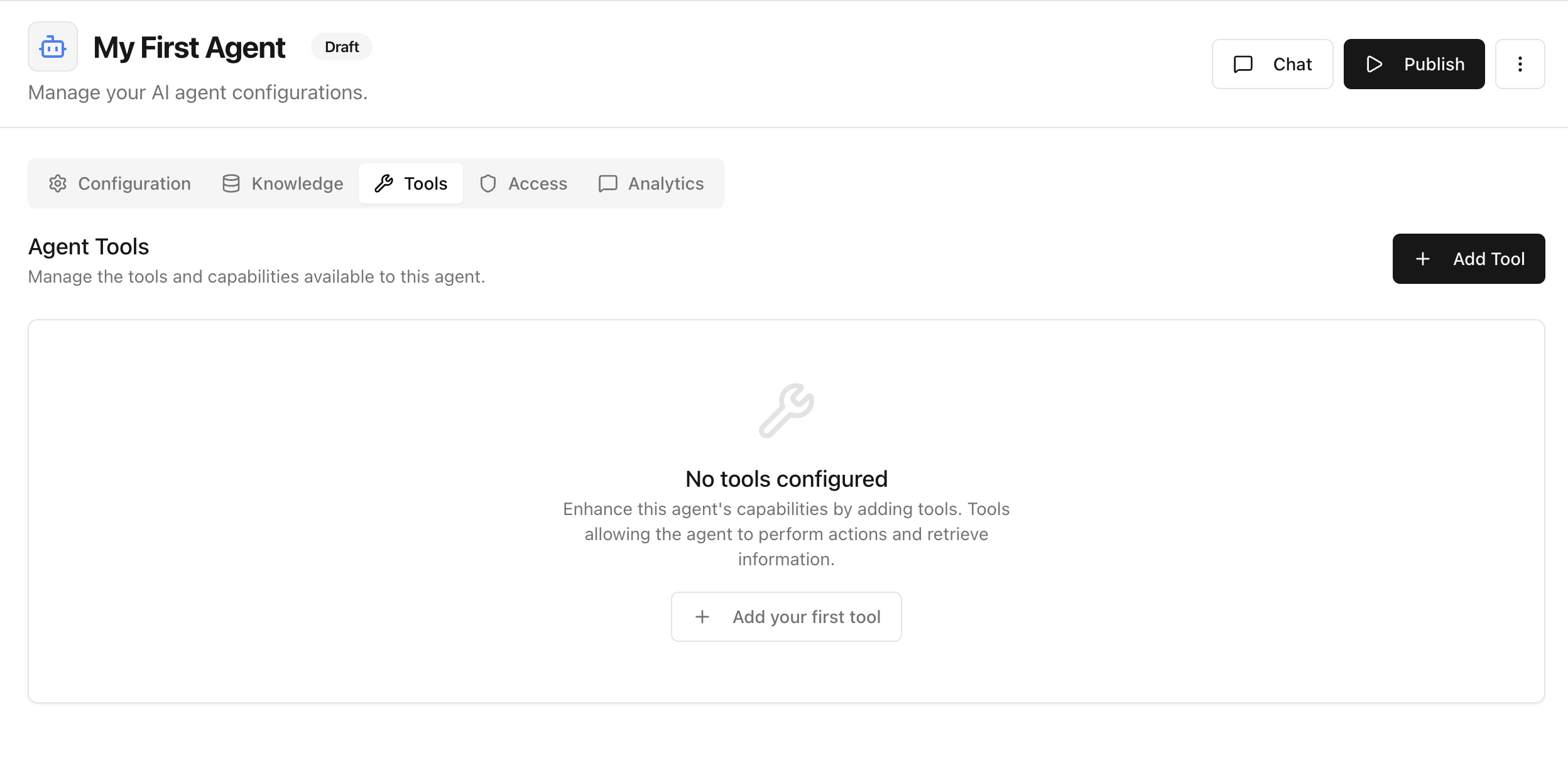 Agent tools tab with Add Tool button