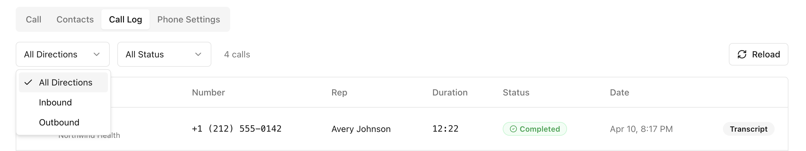 Call log filters