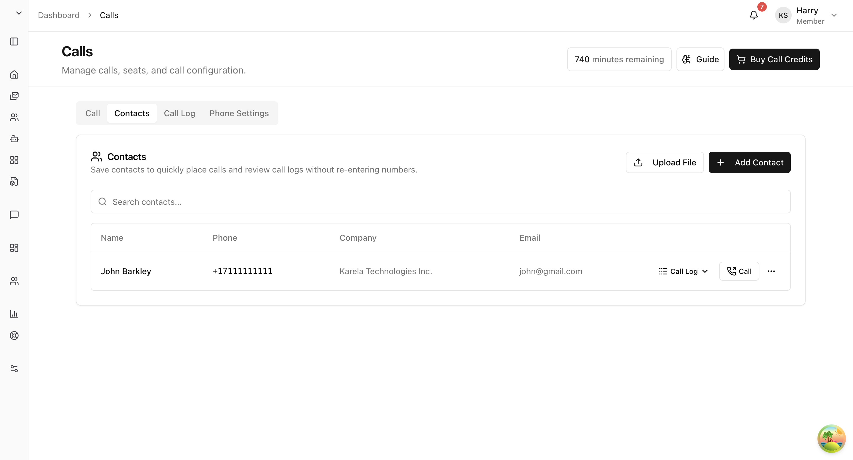 Contacts tab