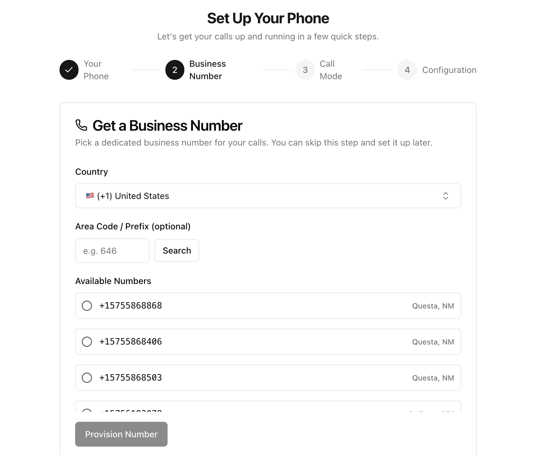 Provision business number