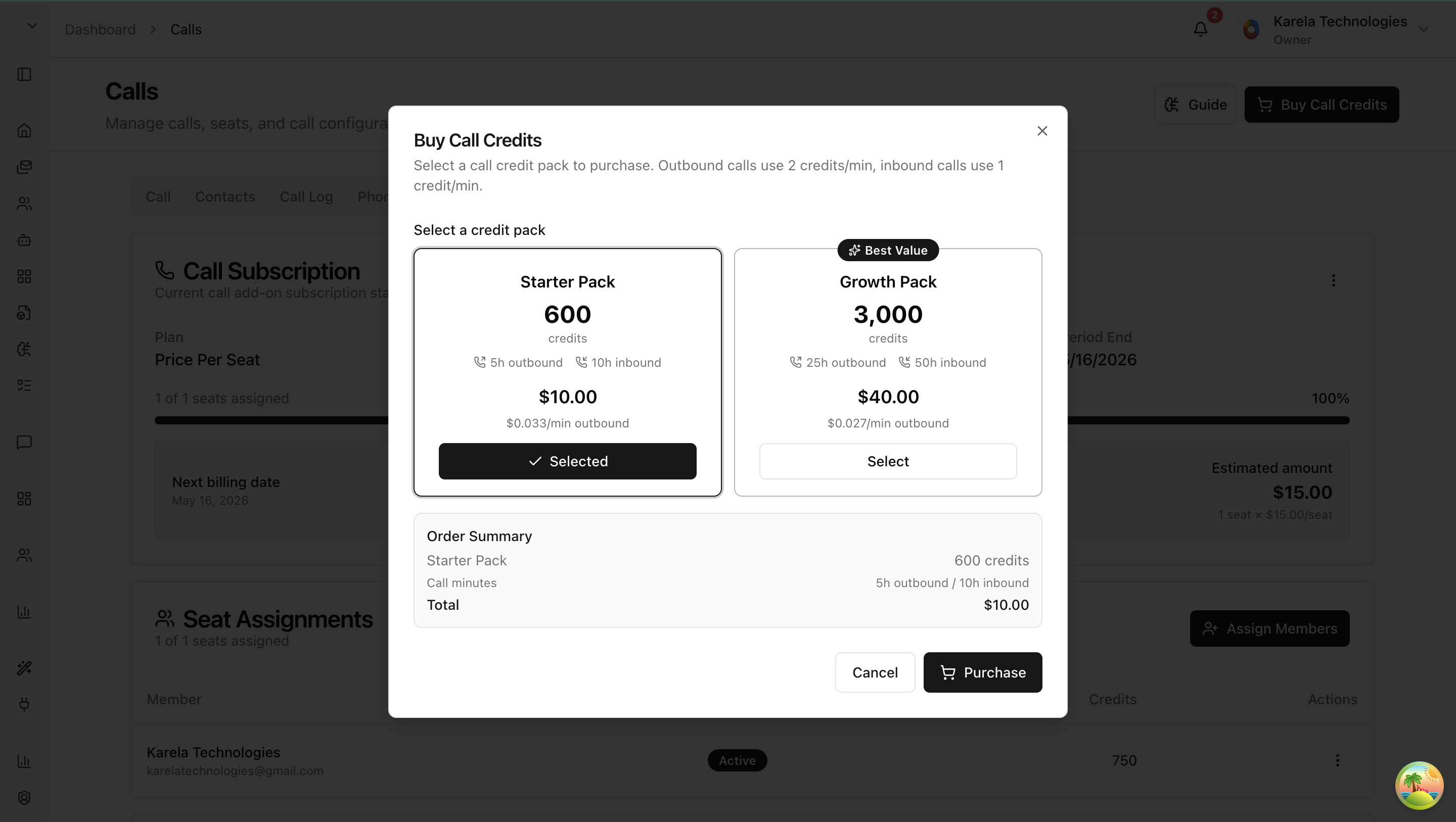 Purchase credit packs