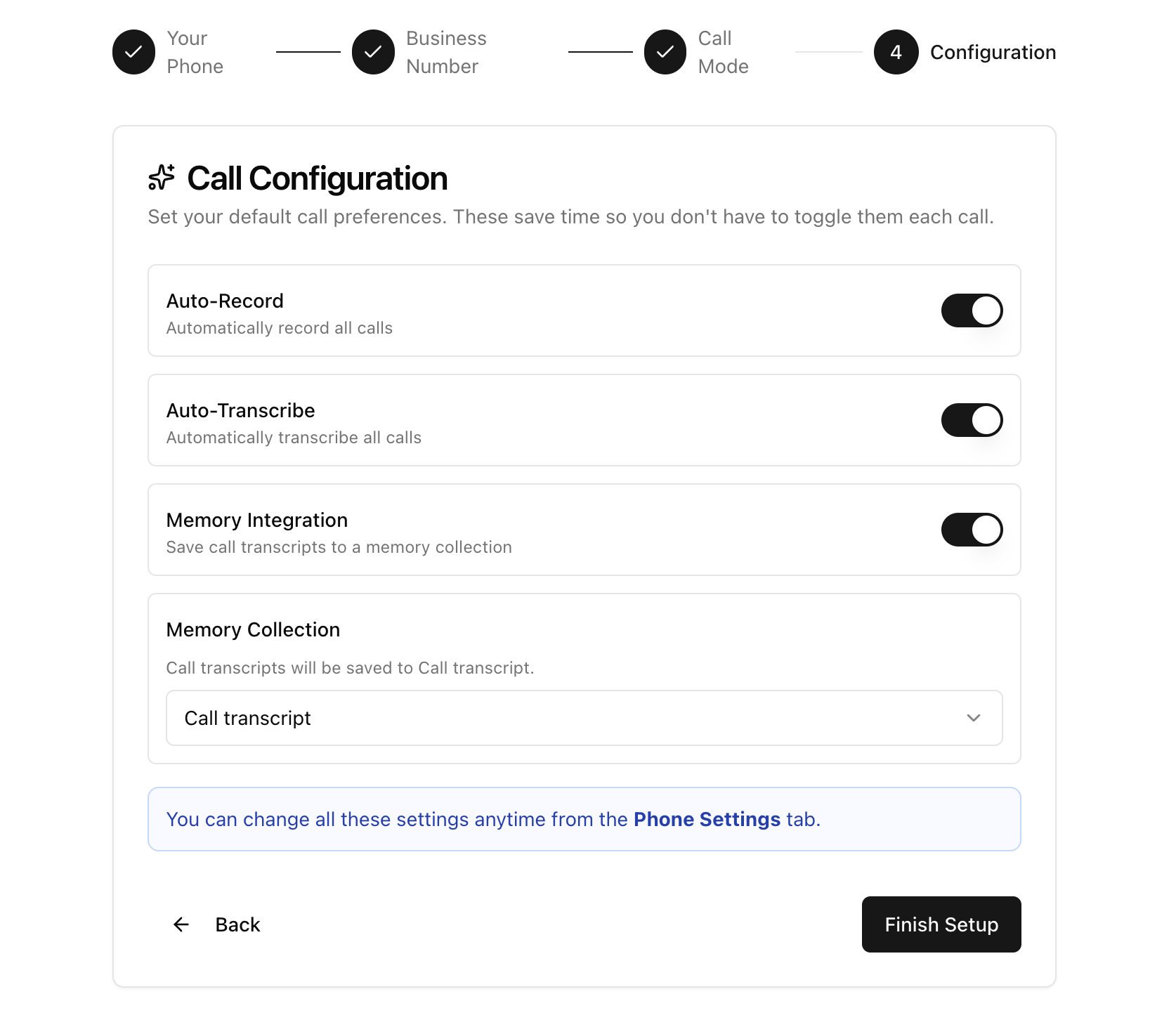 Recording and transcription settings