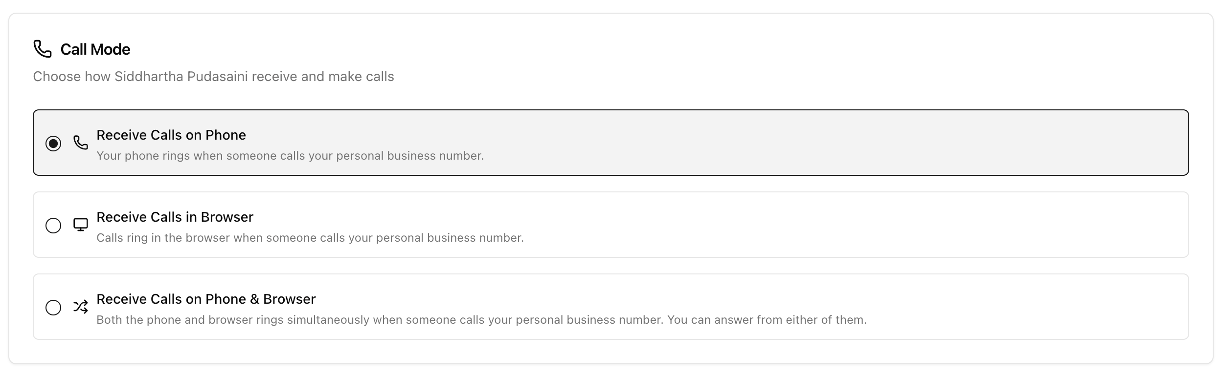 Select call mode