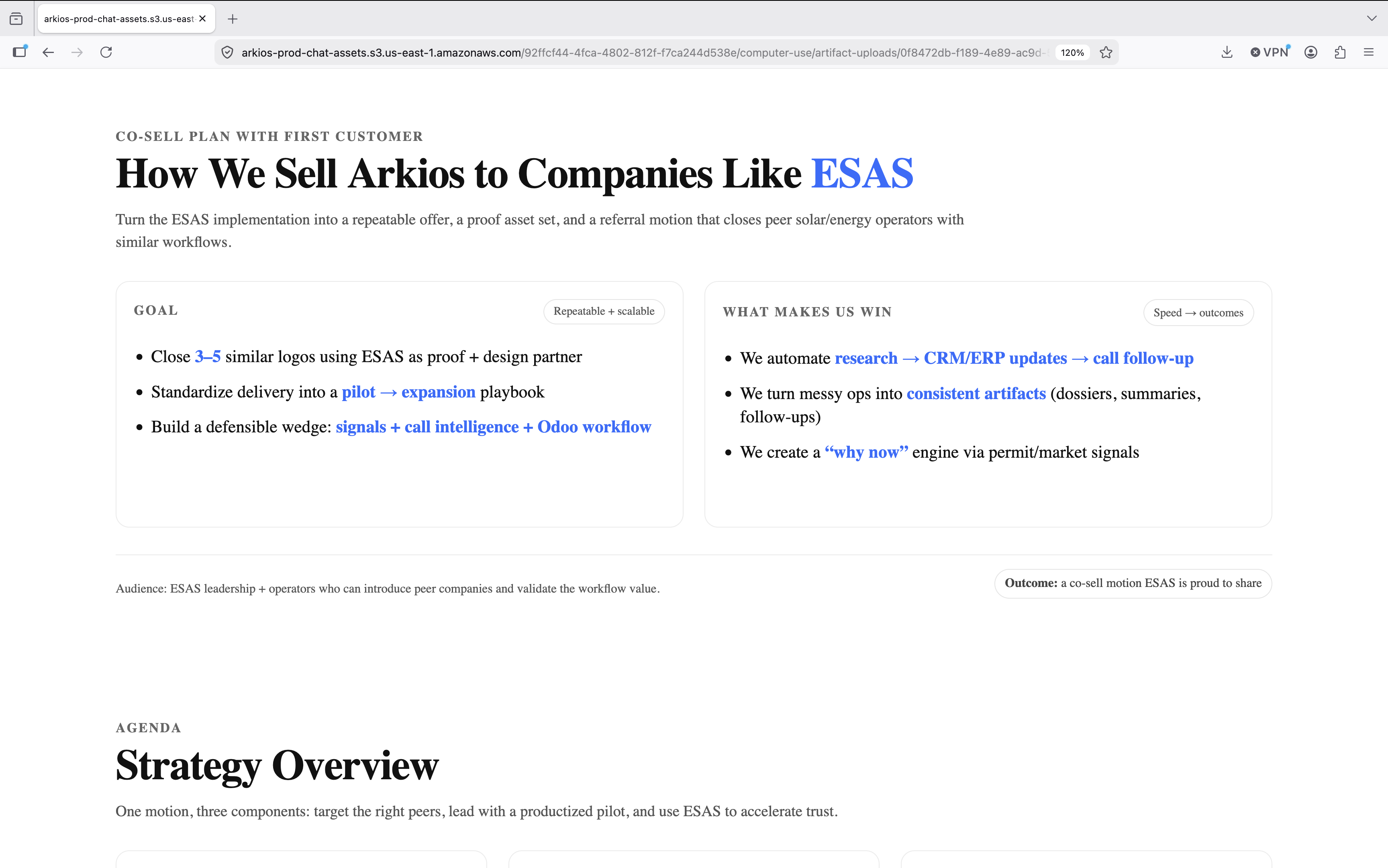 Exporting an AI-powered presentation from Arkios as a native PowerPoint .pptx file