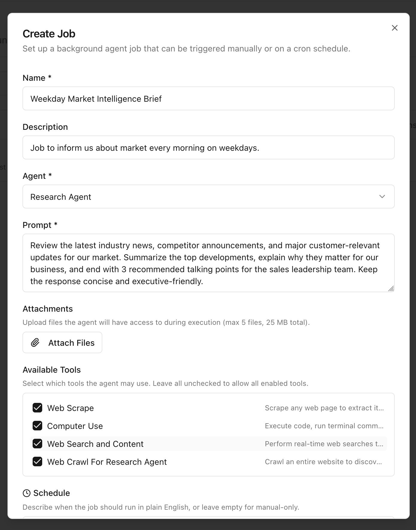 Create job form