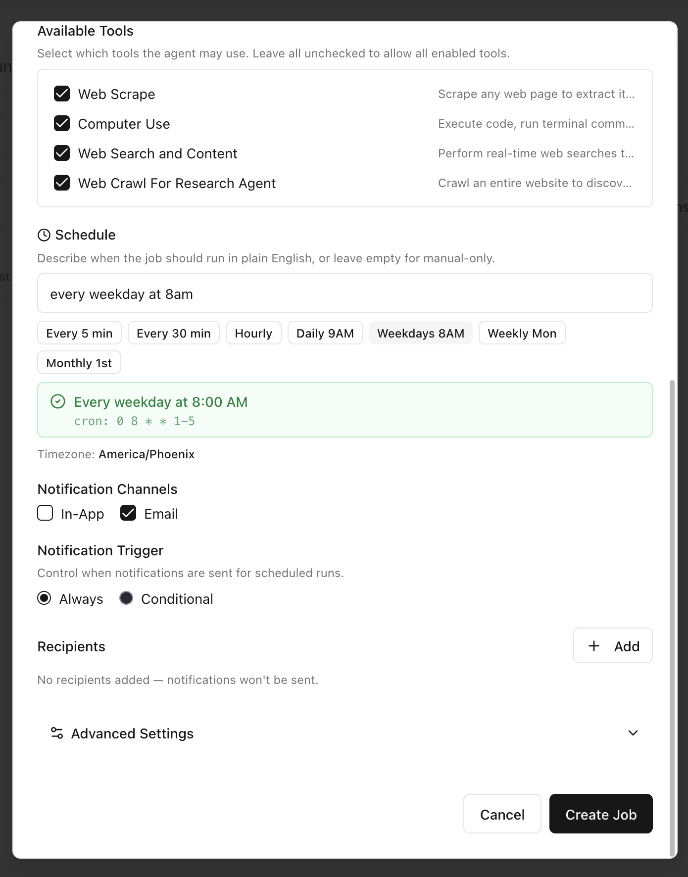 Set notification channels and recipients