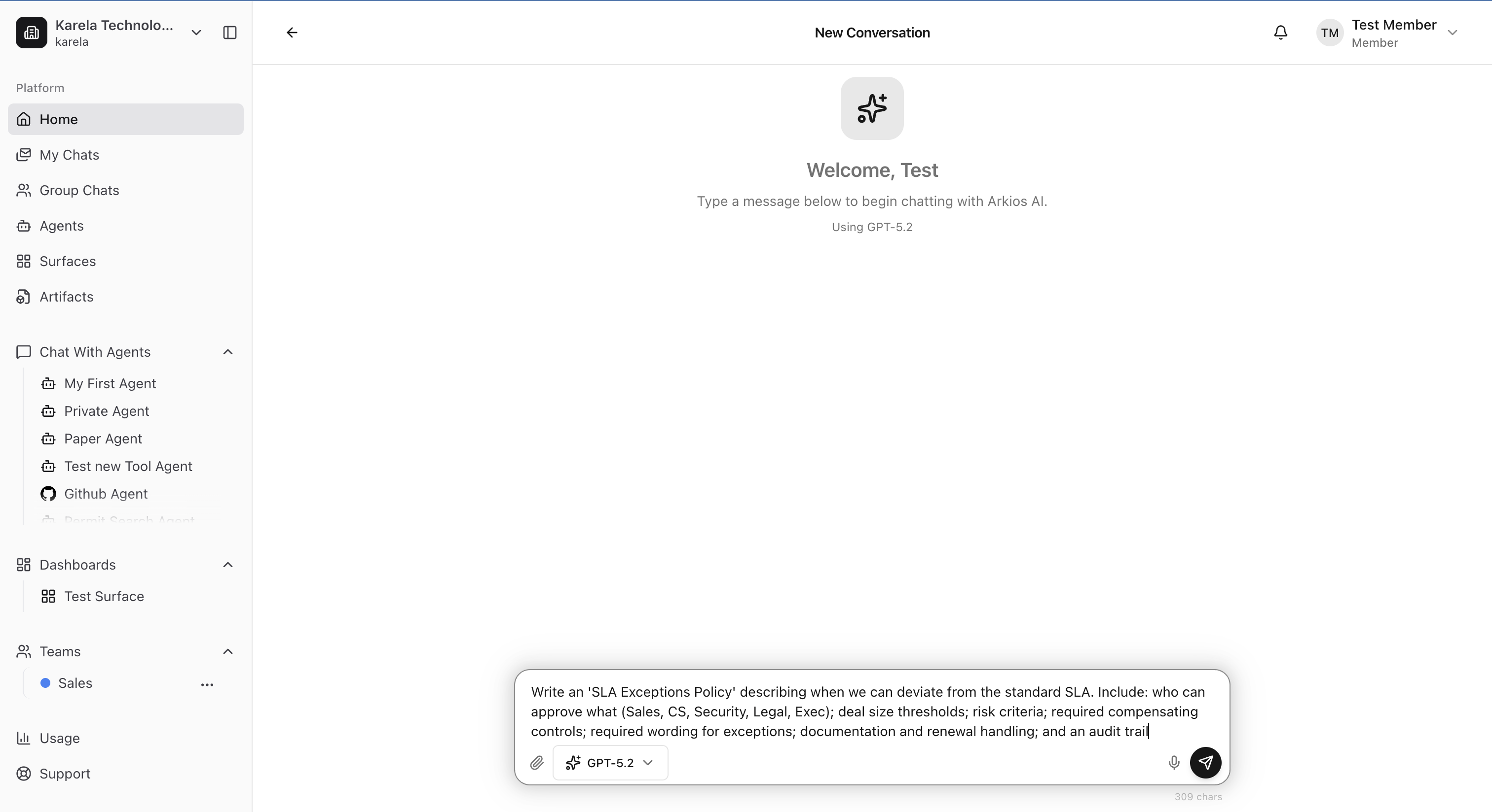 Home screen with AI chat prompt box