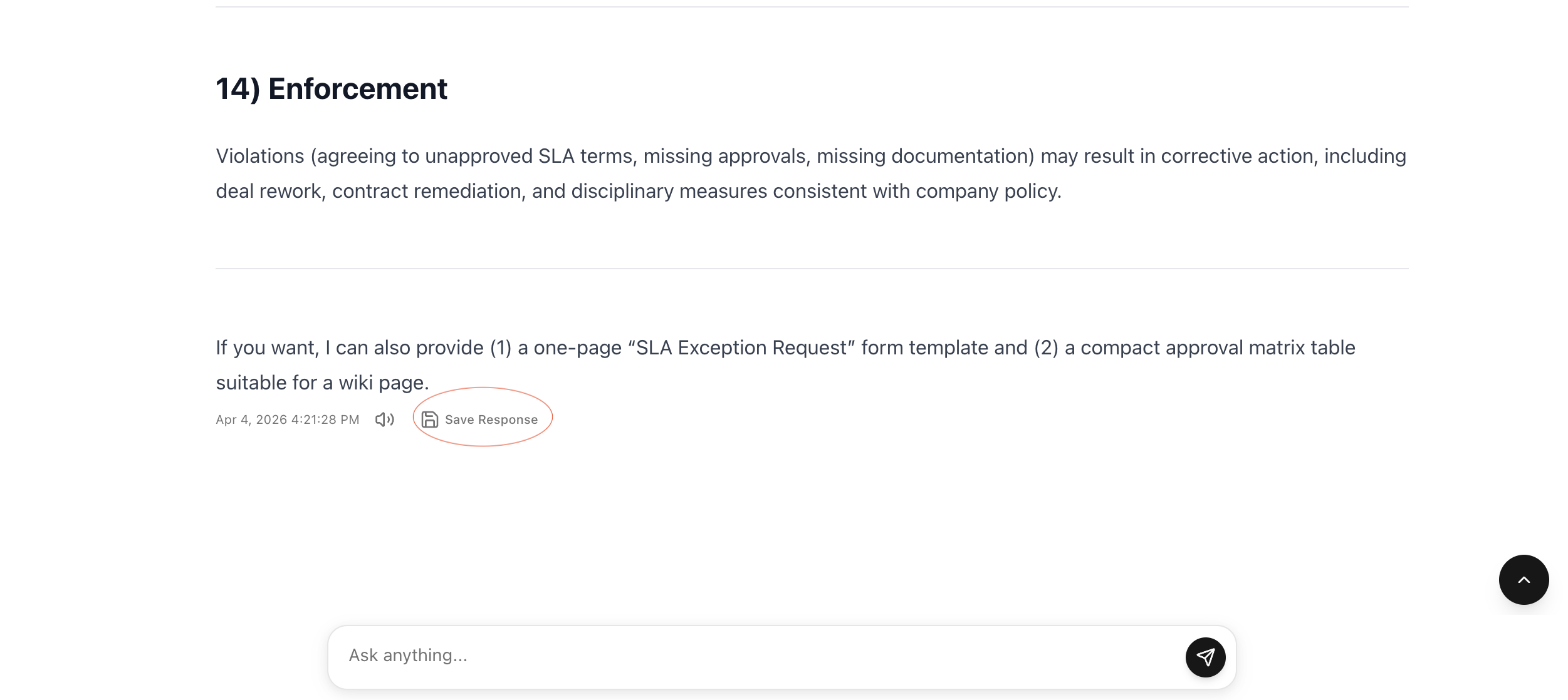 Save Response action in chat