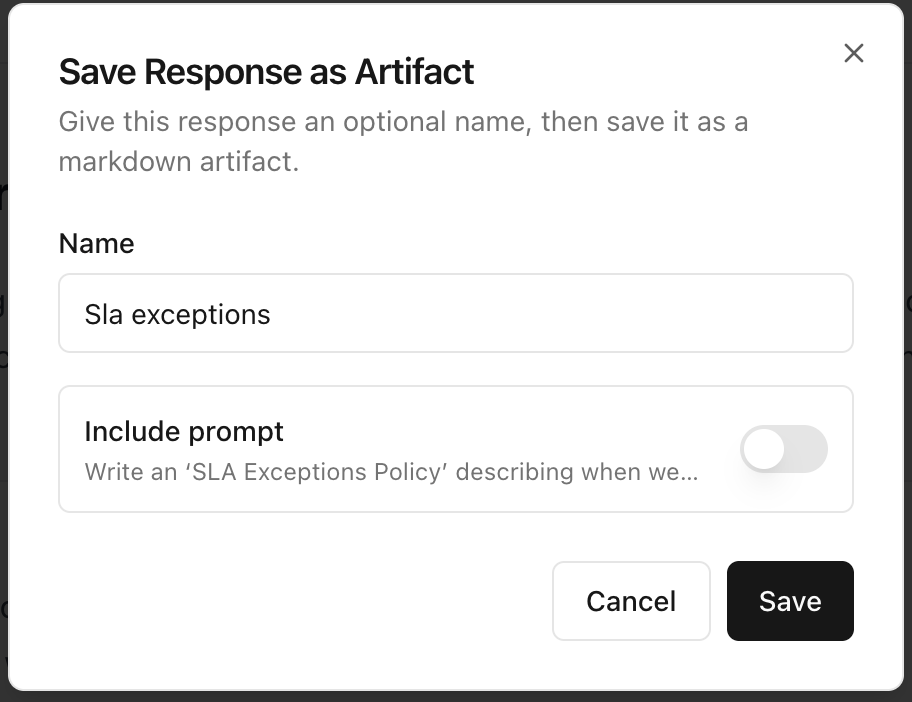 Save Response modal options