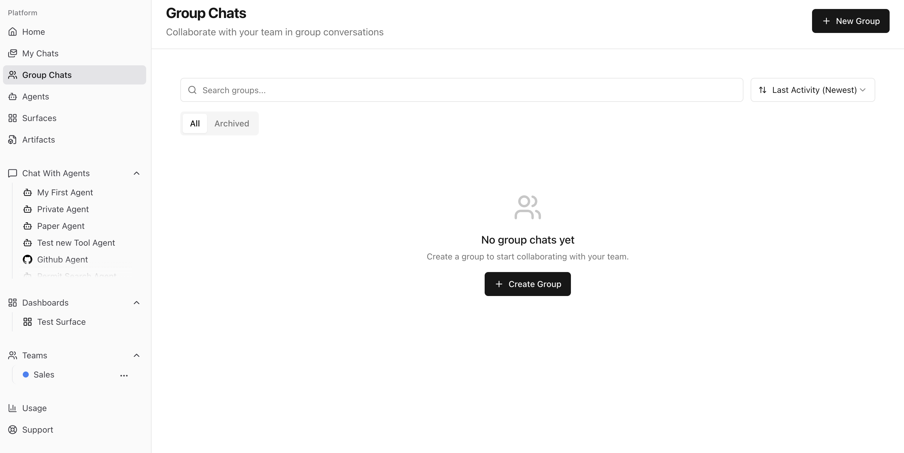 Group chats page