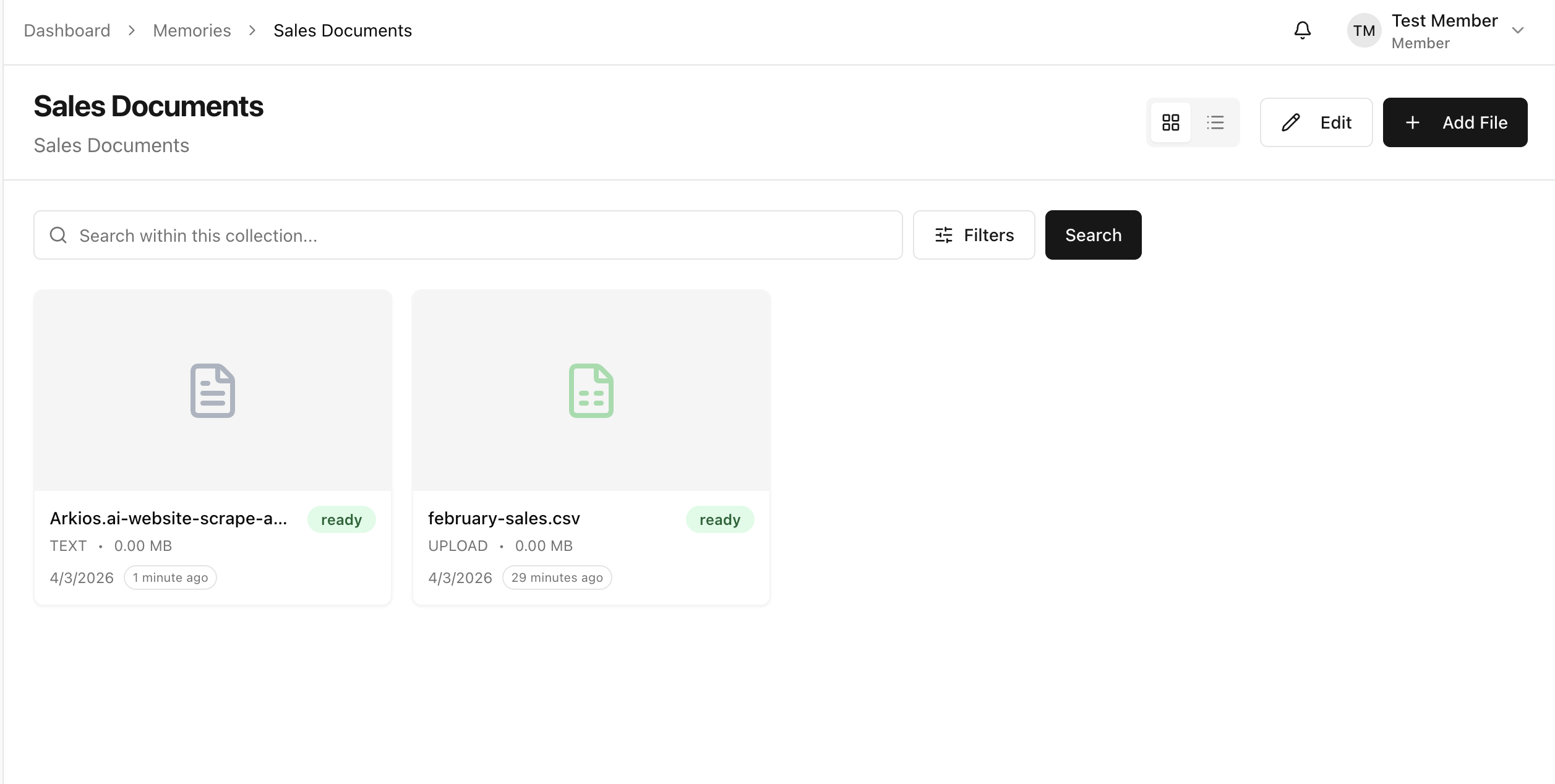 Collection showing agent-created memory item