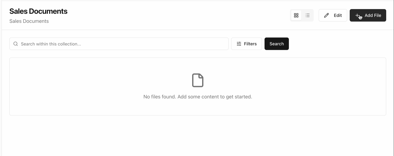 Collection page with Add File button