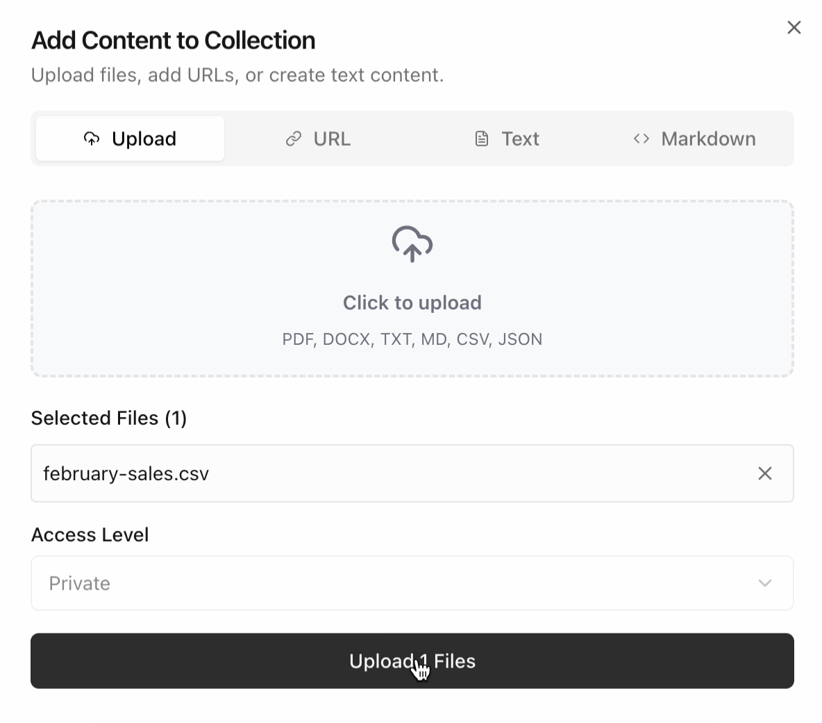 Add Content to Collection modal