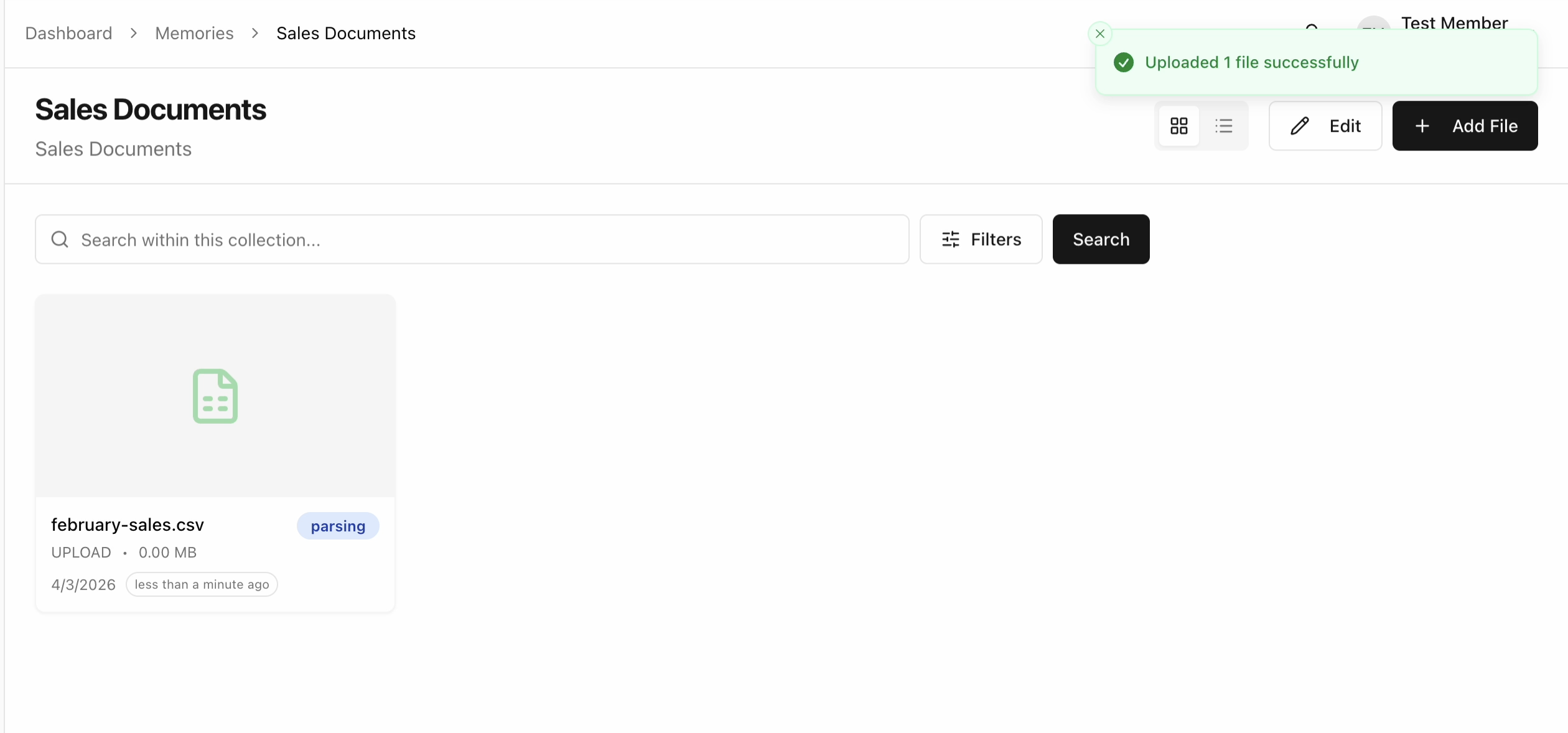 File parsing status in collection