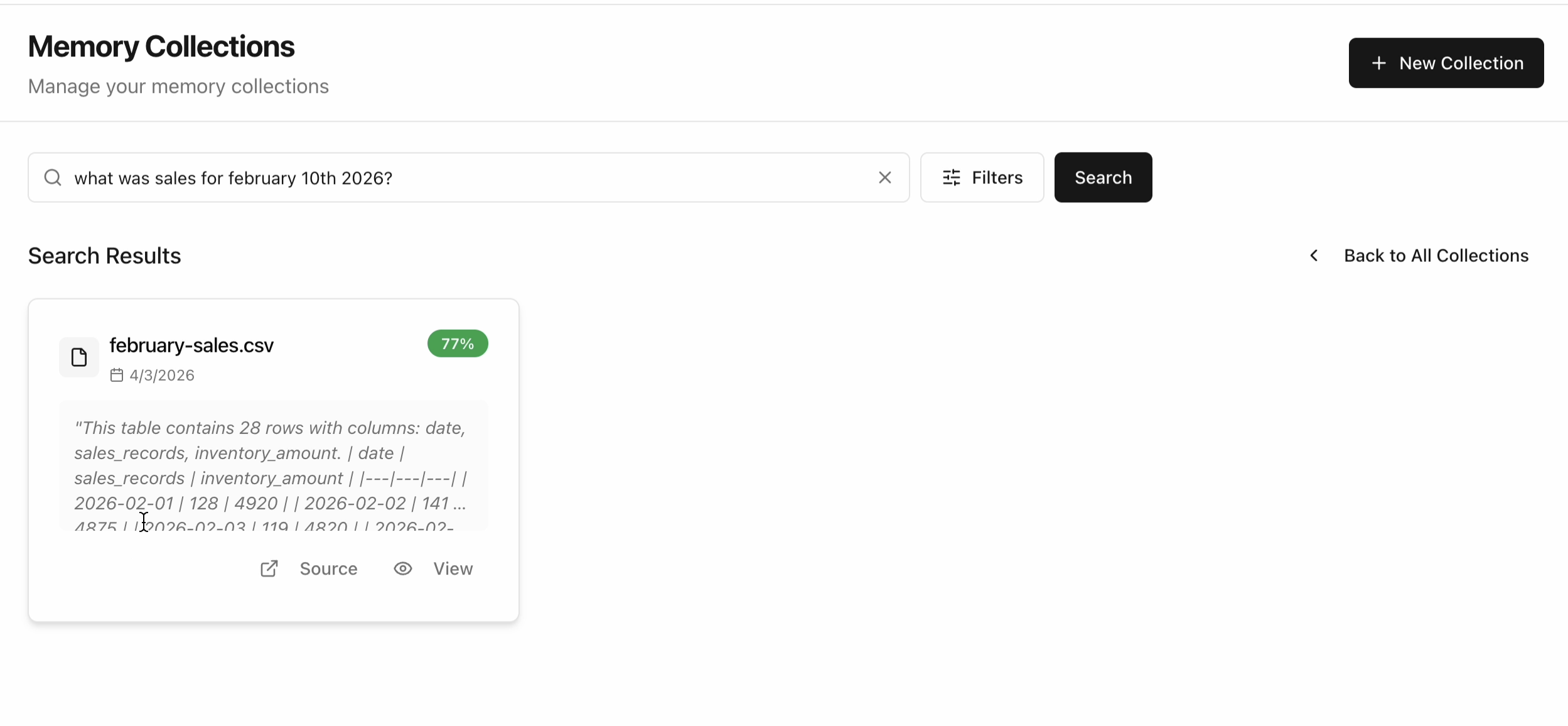 Collection search results with relevance score