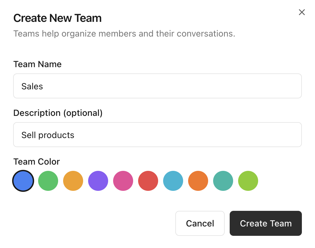 Create team modal